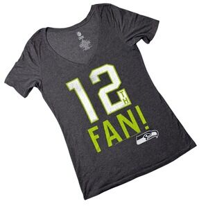 NEW Seattle Seahawks T Shirt Womens S Gray NFL Team Apparel 12th Fan V Neck‎